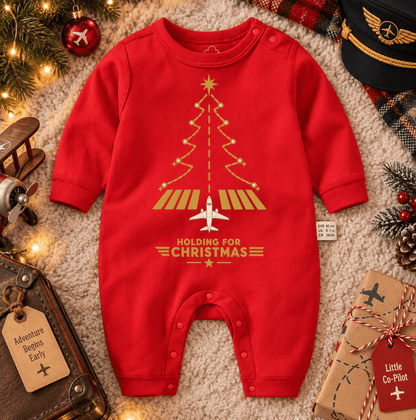 Pelele Navideño Rojo para Bebé – Diseño Aviation Runway Tree