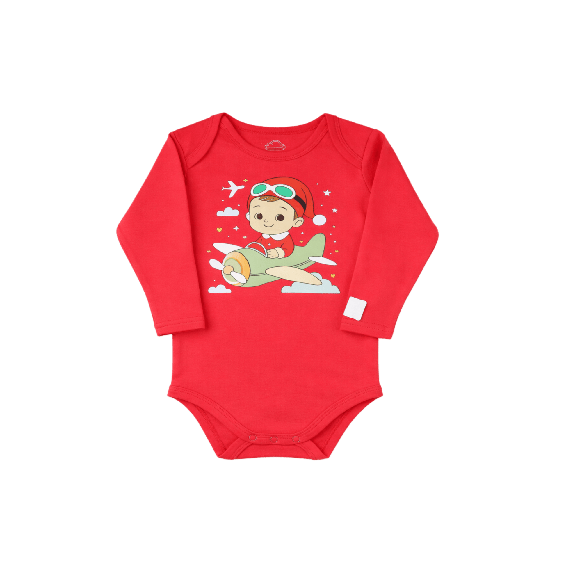 Red  Christmas baby onesie with a cartoon design