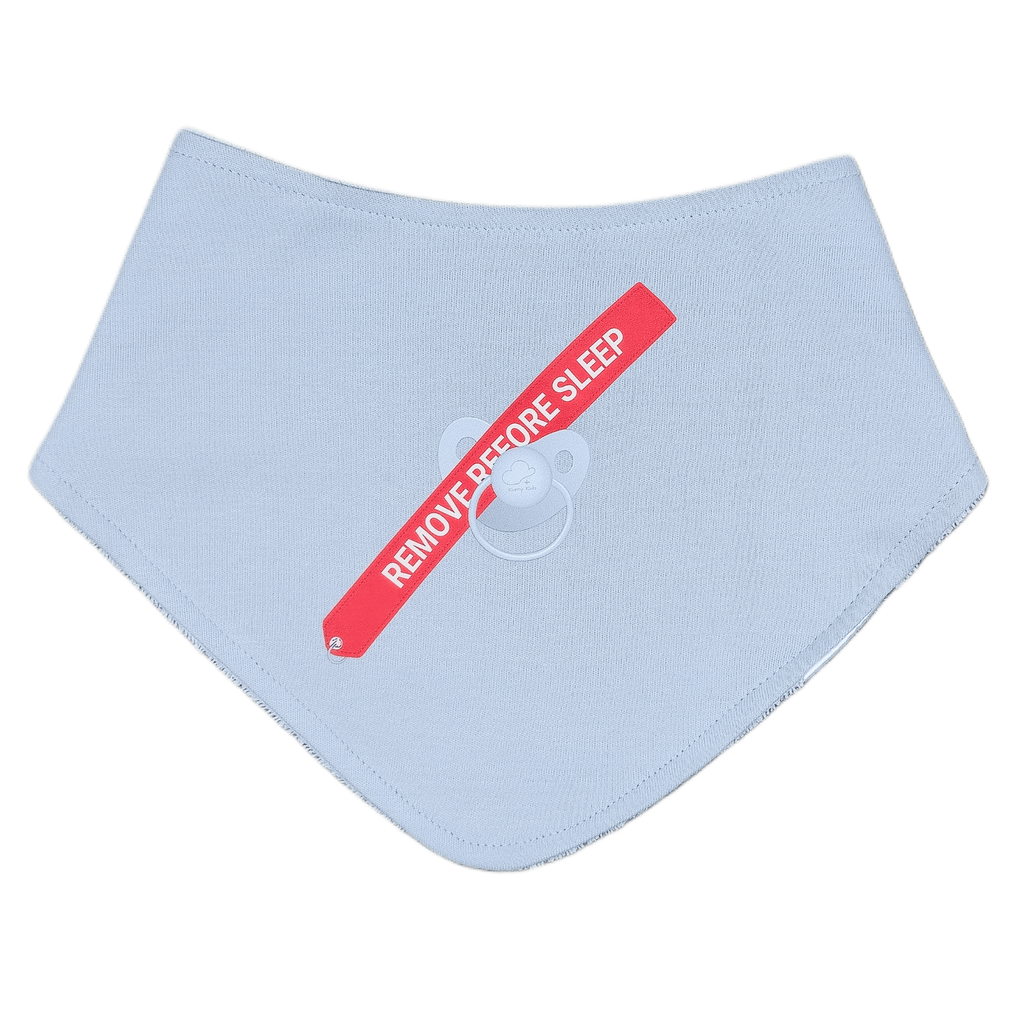 Aviation baby bandana bib, steel blue with Remove Before Sleep print – Kumy Kids