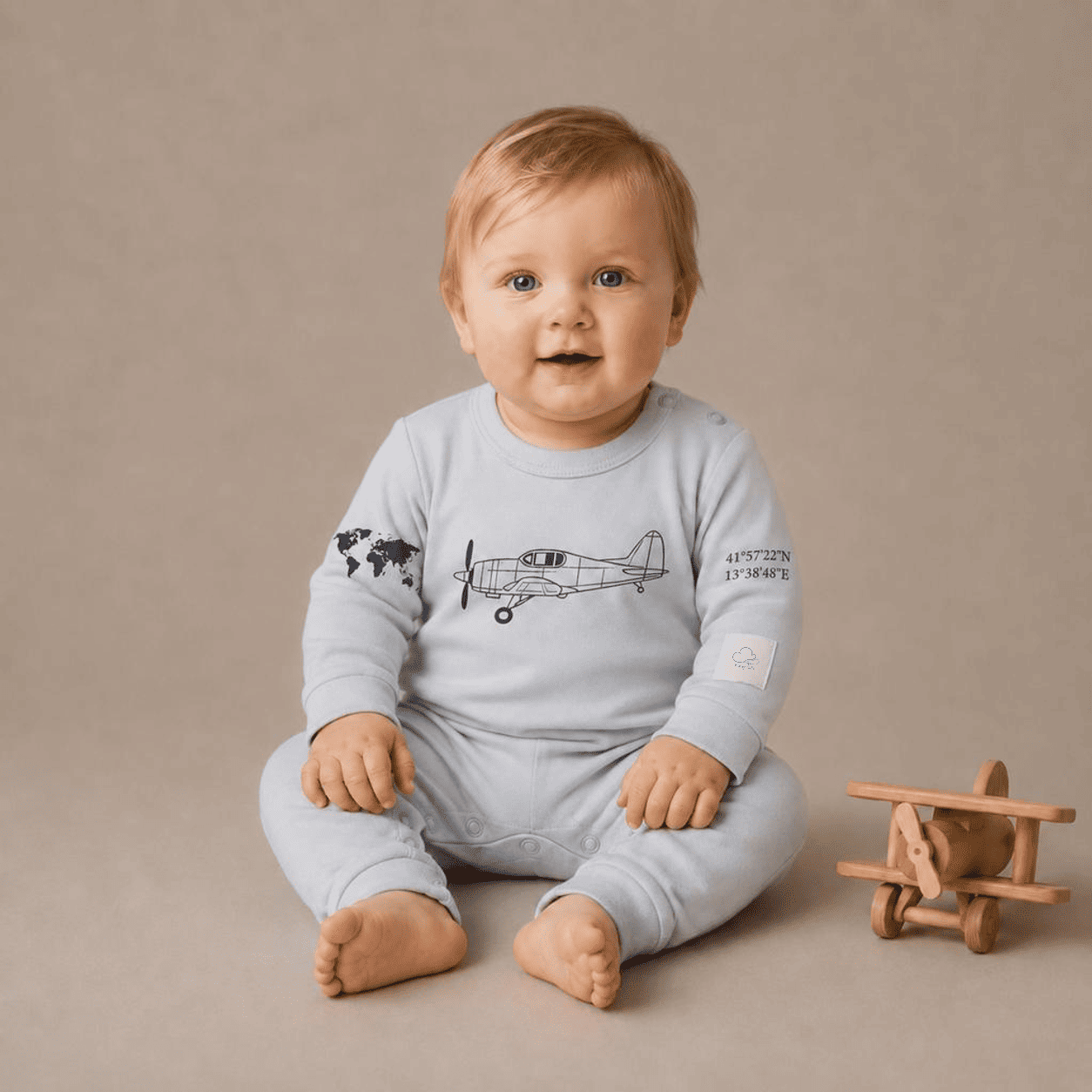 Pijama Bebé Manga Larga Algodón Aviación - 100% Algodón Peinado Diseño Italiano 0-24M