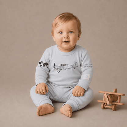 Pijama Bebé Manga Larga Algodón Aviación - 100% Algodón Peinado Diseño Italiano 0-24M