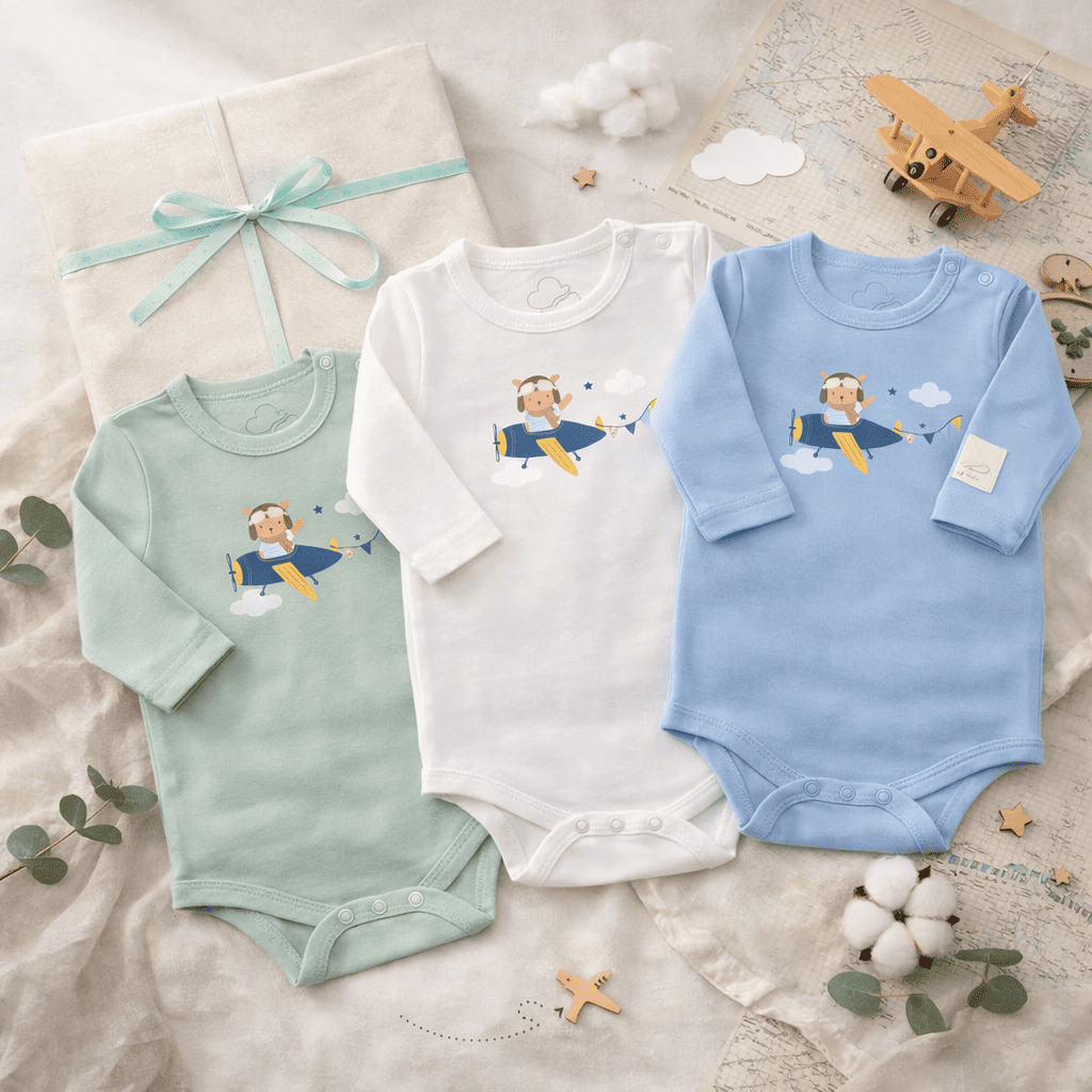Body Piloto Bebé Manga Larga - 100% Algodón Diseño Italiano 0-24M