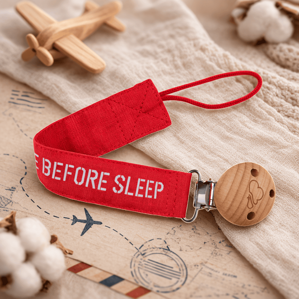 Chupetero Bebé Remove Before Sleep - Rojo Clip Madera Diseño Italiano 21cm