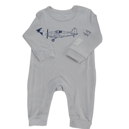 Aviation baby romper, grey long sleeve with snap button closure – Kumy Kids