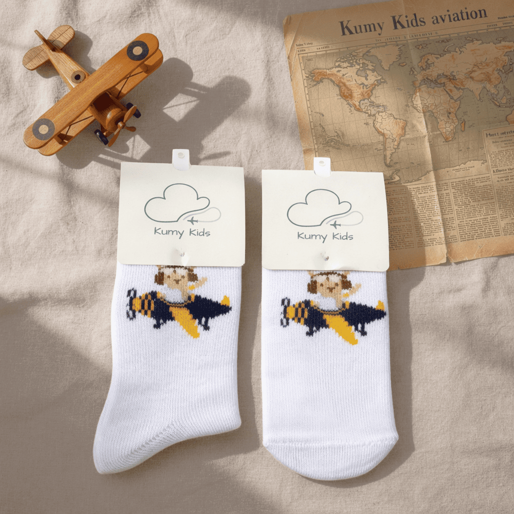Calcetines Algodón Bebé Diseño Aviación - Suaves Elásticos Italiano 0-24M