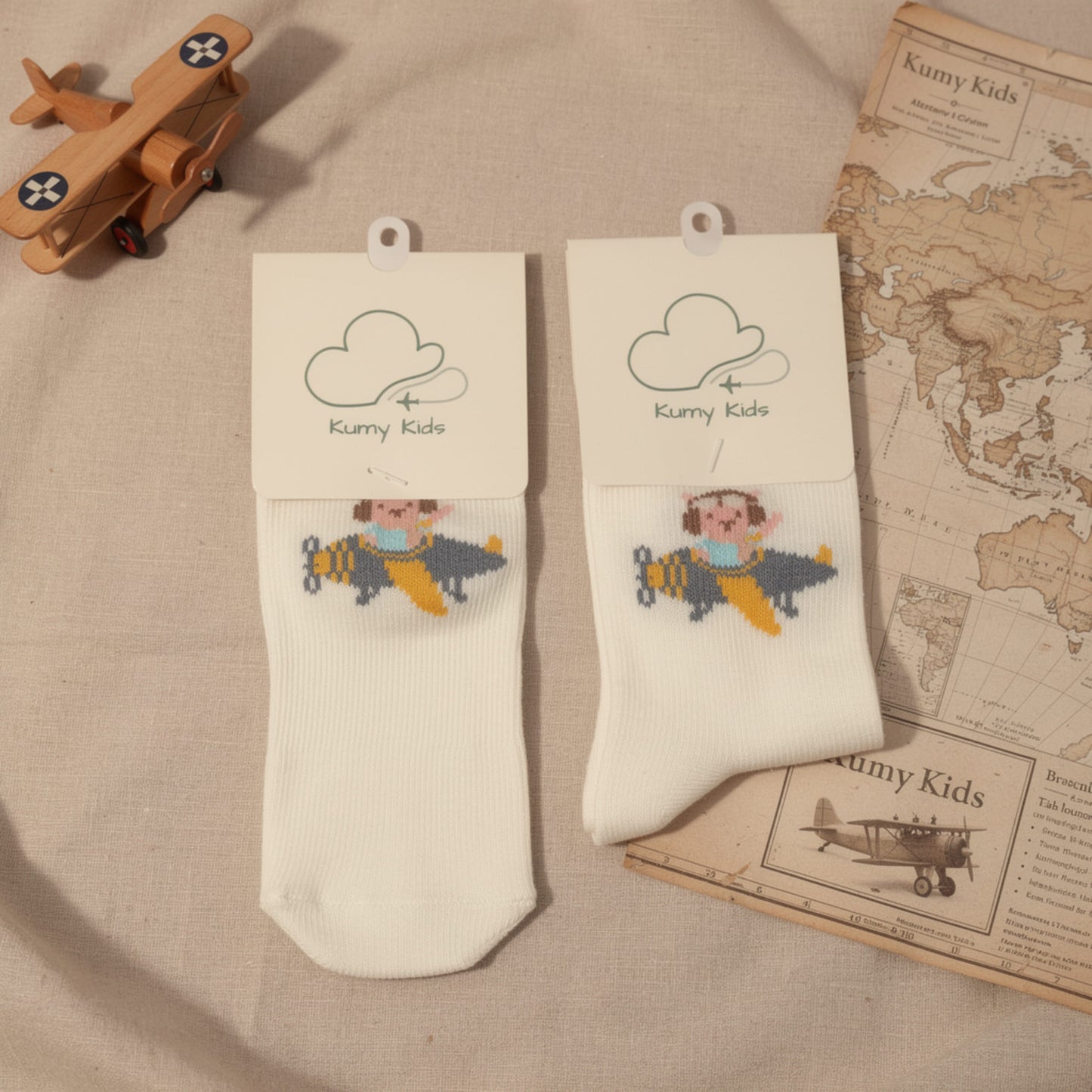 Calcetines Algodón Bebé Diseño Aviación - Suaves Elásticos Italiano 0-24M