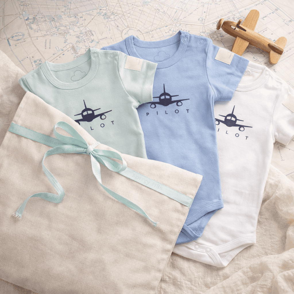 Baby Short Sleeve Aviation Bodysuit - 100% Cotton Italian Design 0-24M