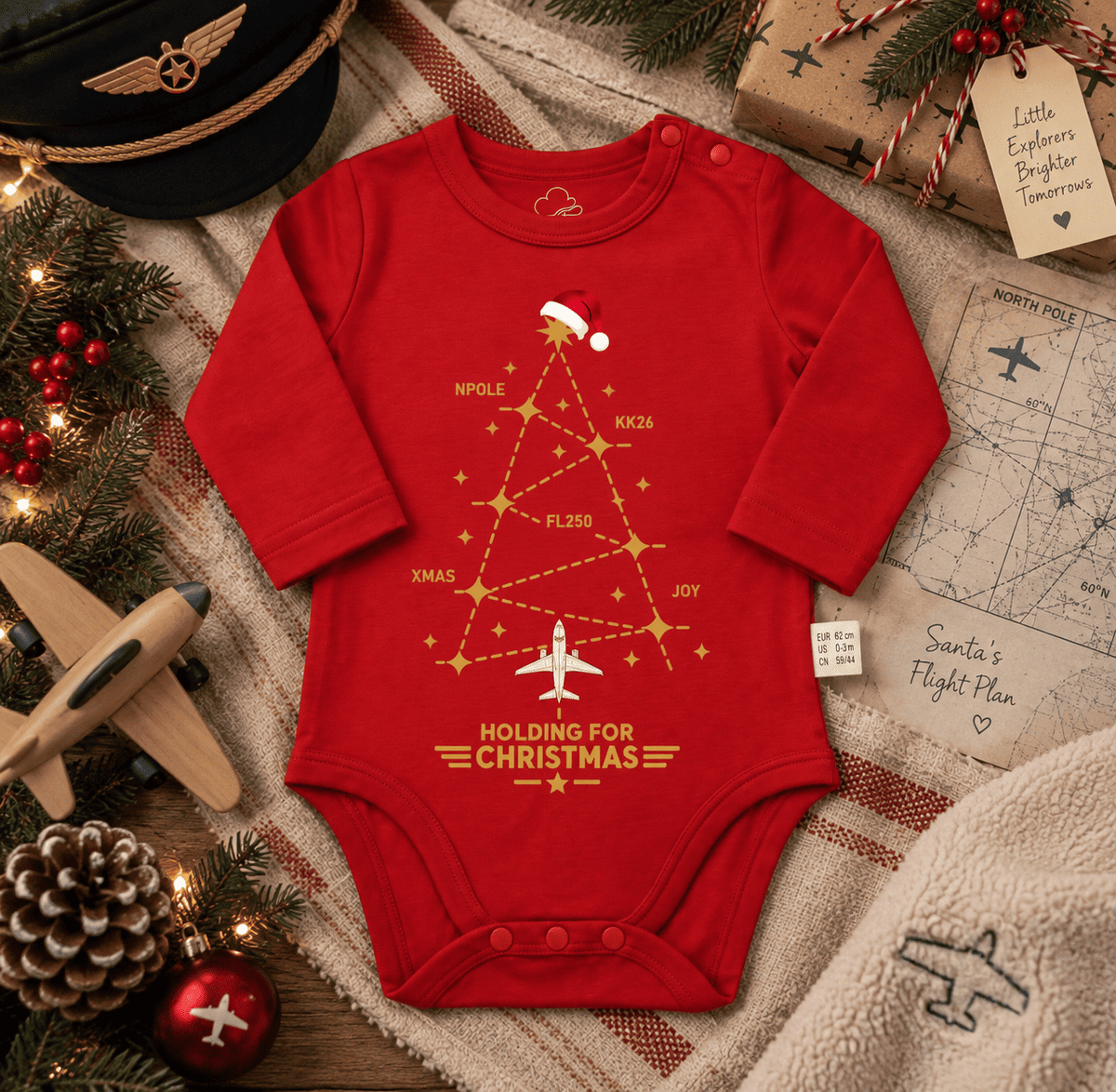 Body Navideño Rojo para Bebé – Diseño Aviation Flight Path