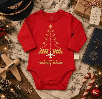 Body Navideño Rojo para Bebé – Diseño Aviation Runway Tree