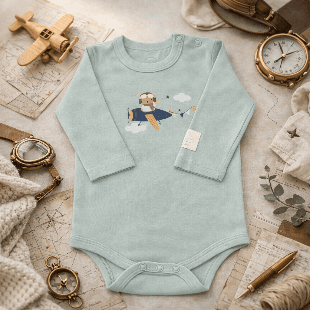 Body Piloto Bebé Manga Larga - 100% Algodón Diseño Italiano 0-24M