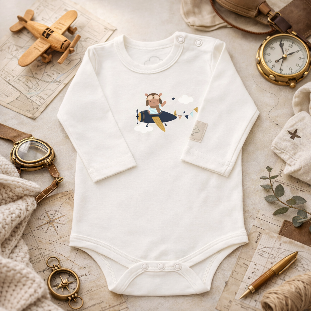 Body Piloto Bebé Manga Larga - 100% Algodón Diseño Italiano 0-24M