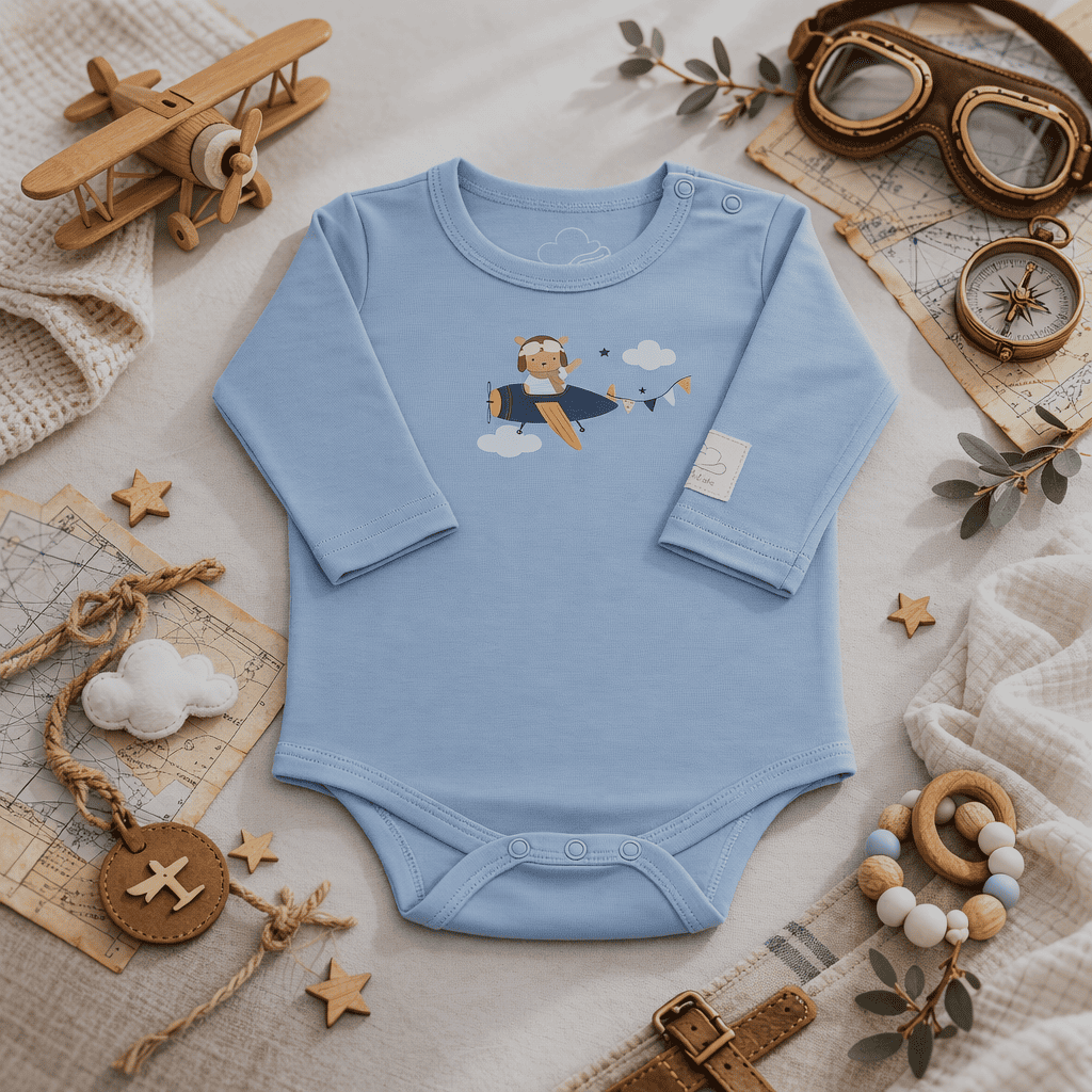 Body Piloto Bebé Manga Larga - 100% Algodón Diseño Italiano 0-24M