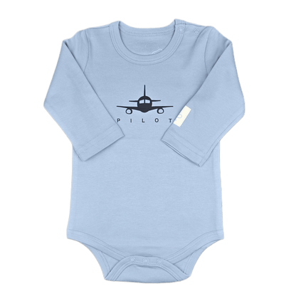 Baby Pilot Bodysuit Long Sleeve - Aviation 100% Cotton Italian Design 0-24M
