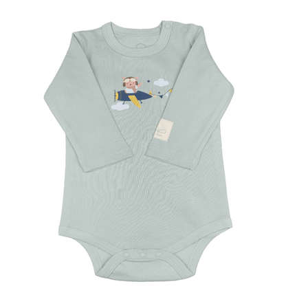 Baby Teddy Pilot Bodysuit Long Sleeve - Aviation 100% Cotton Italian Design 0-24M