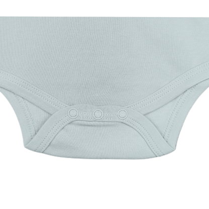Sage green baby bodysuit showing snap details