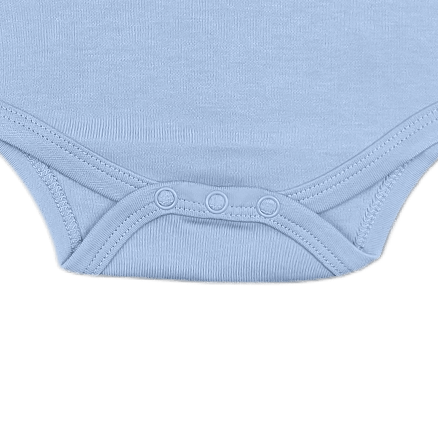 Cose-up on s al buttons of a Steel blue baby bodysuit