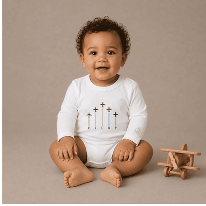 Baby Pilot Bodysuit Long Sleeve Aerobatic - Aviation 100% Cotton Italian Design 0-24M