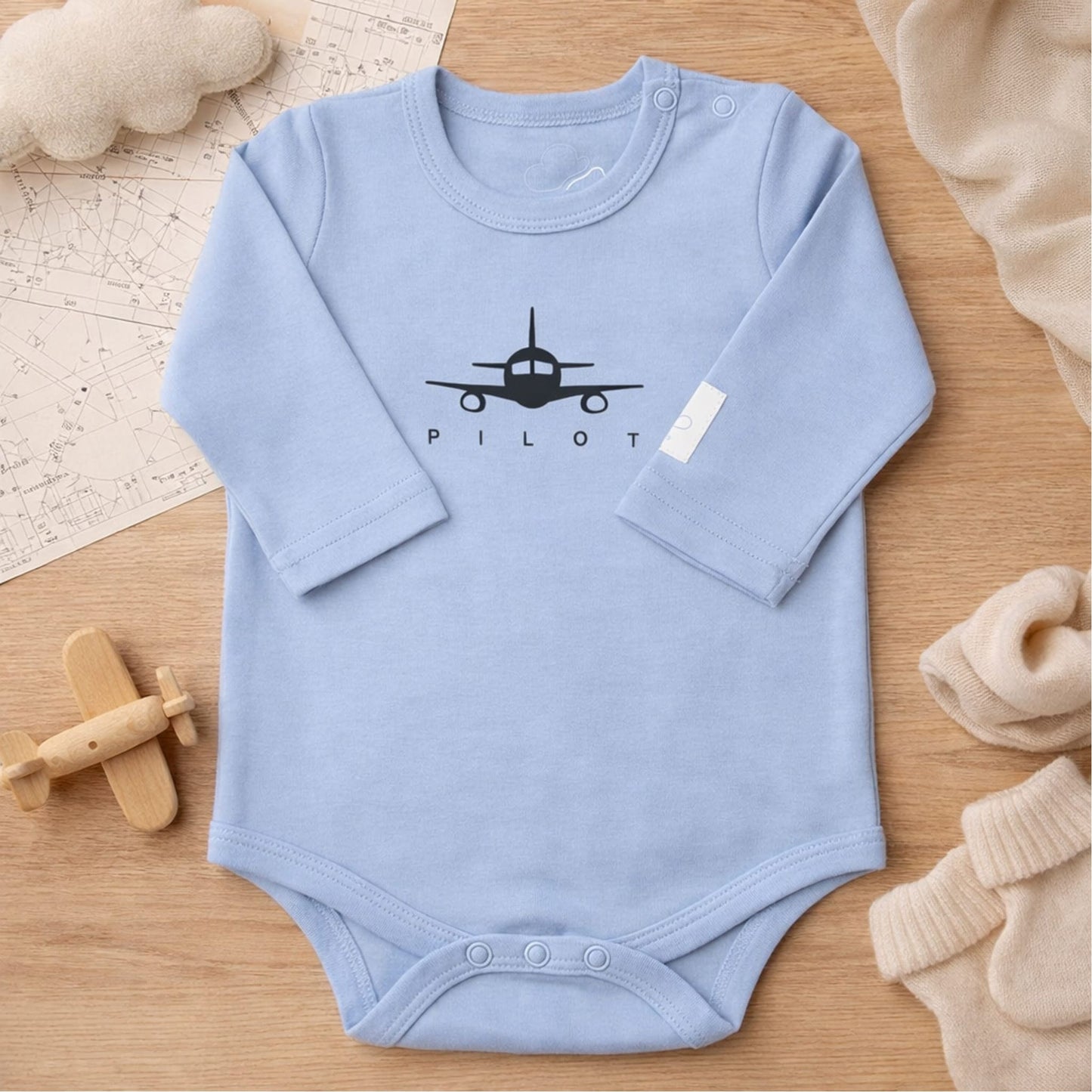 Body Piloto Bebé Manga Larga - 100% Algodón Diseño Italiano 0-24M