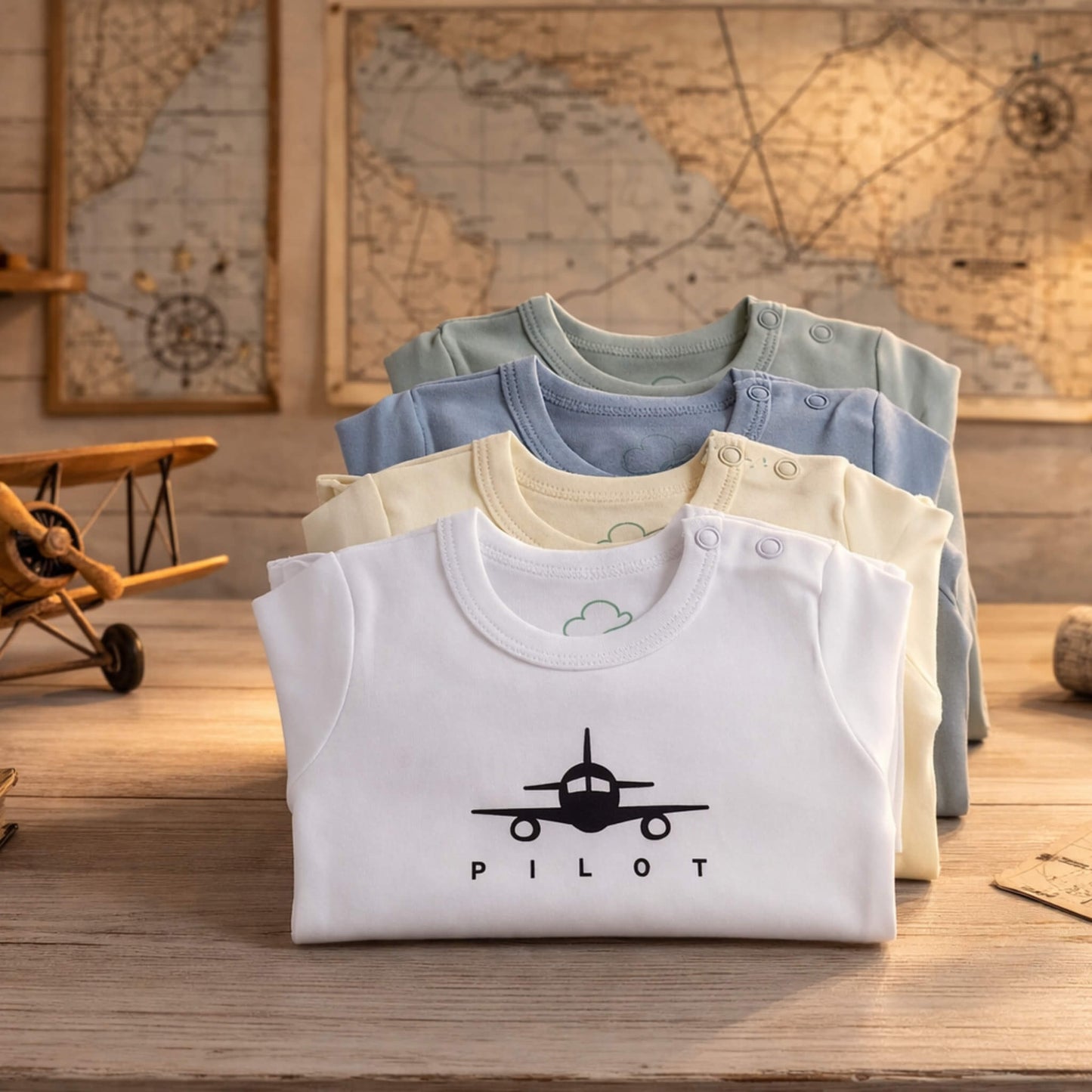Baby Pilot Bodysuit Long Sleeve - Aviation 100% Cotton Italian Design 0-24M