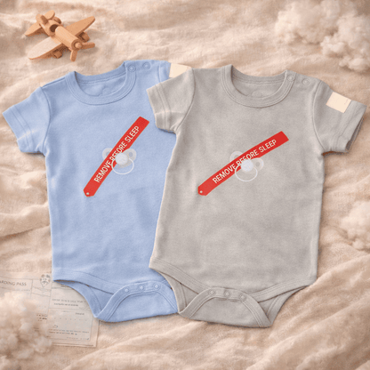 REMOVE BEFORE SLEEP baby onesie in cozy lifestyle setting – Kumy Kids