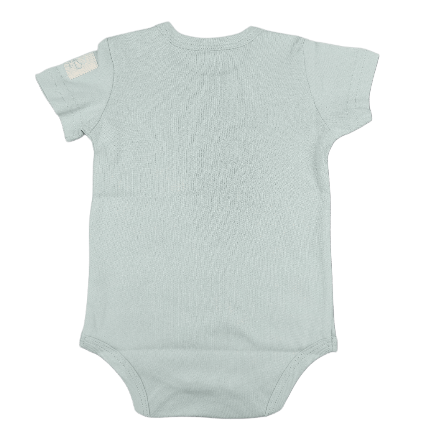 sage green baby onesie showing back vew