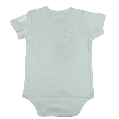 sage green baby onesie showing back vew