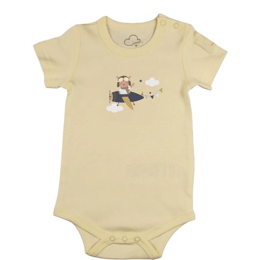 Baby Bodysuit Short Sleeve Cotton Teddy Pilot - 100% Cotton Italian Design 0-24M