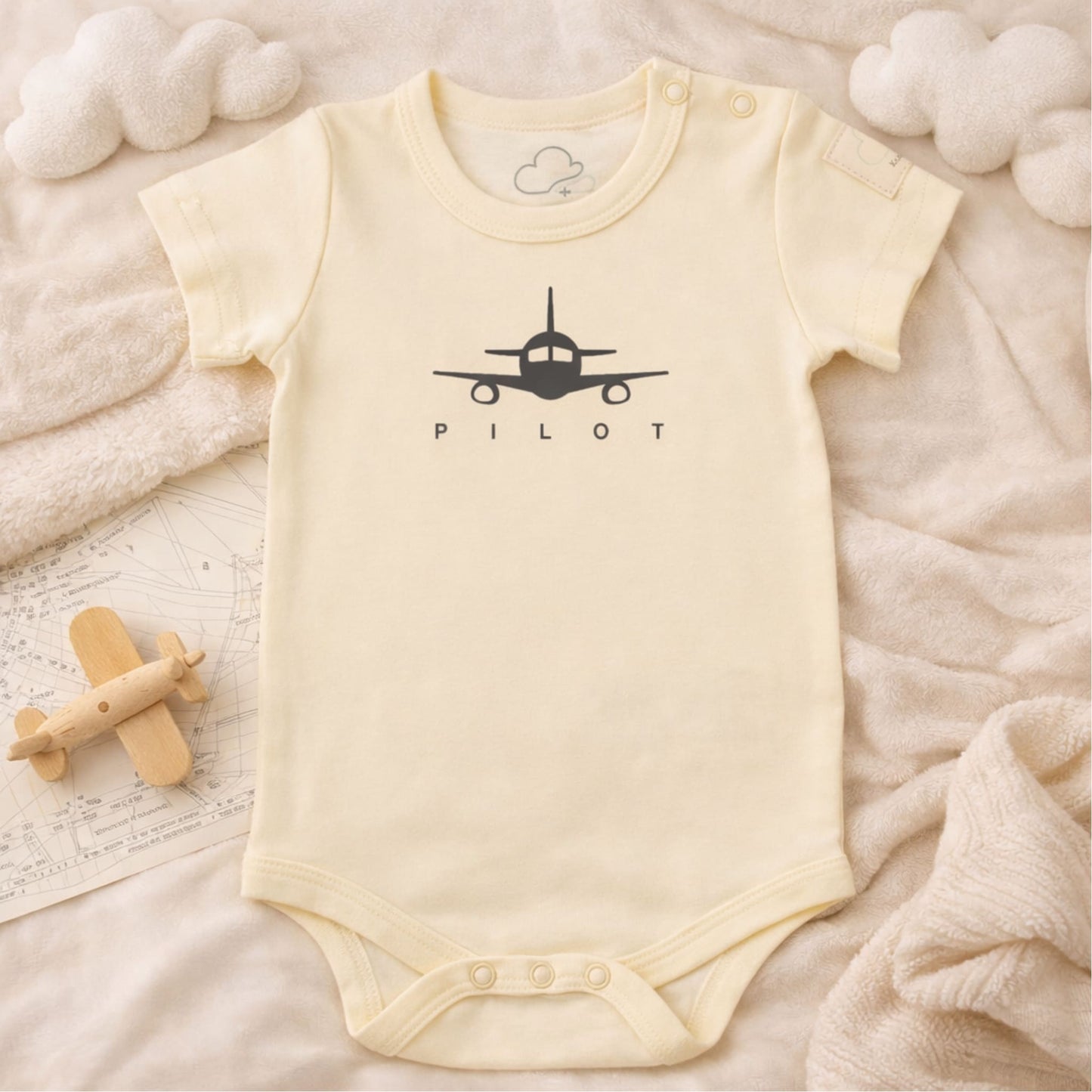 Baby Short Sleeve Aviation Bodysuit - 100% Cotton Italian Design 0-24M