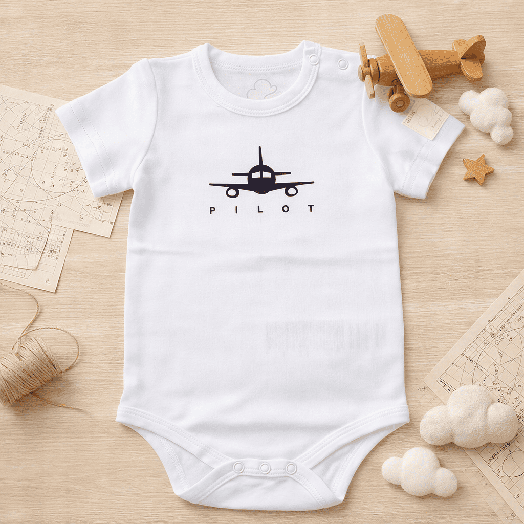 Baby Short Sleeve Aviation Bodysuit - 100% Cotton Italian Design 0-24M