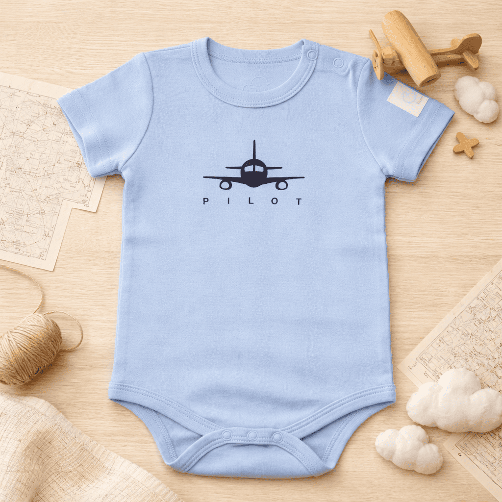 Baby Short Sleeve Aviation Bodysuit - 100% Cotton Italian Design 0-24M