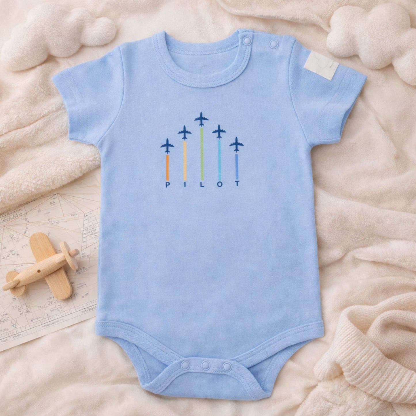 Baby Short Sleeve Aviation Bodysuit - 100% Cotton Italian Design 0-24M