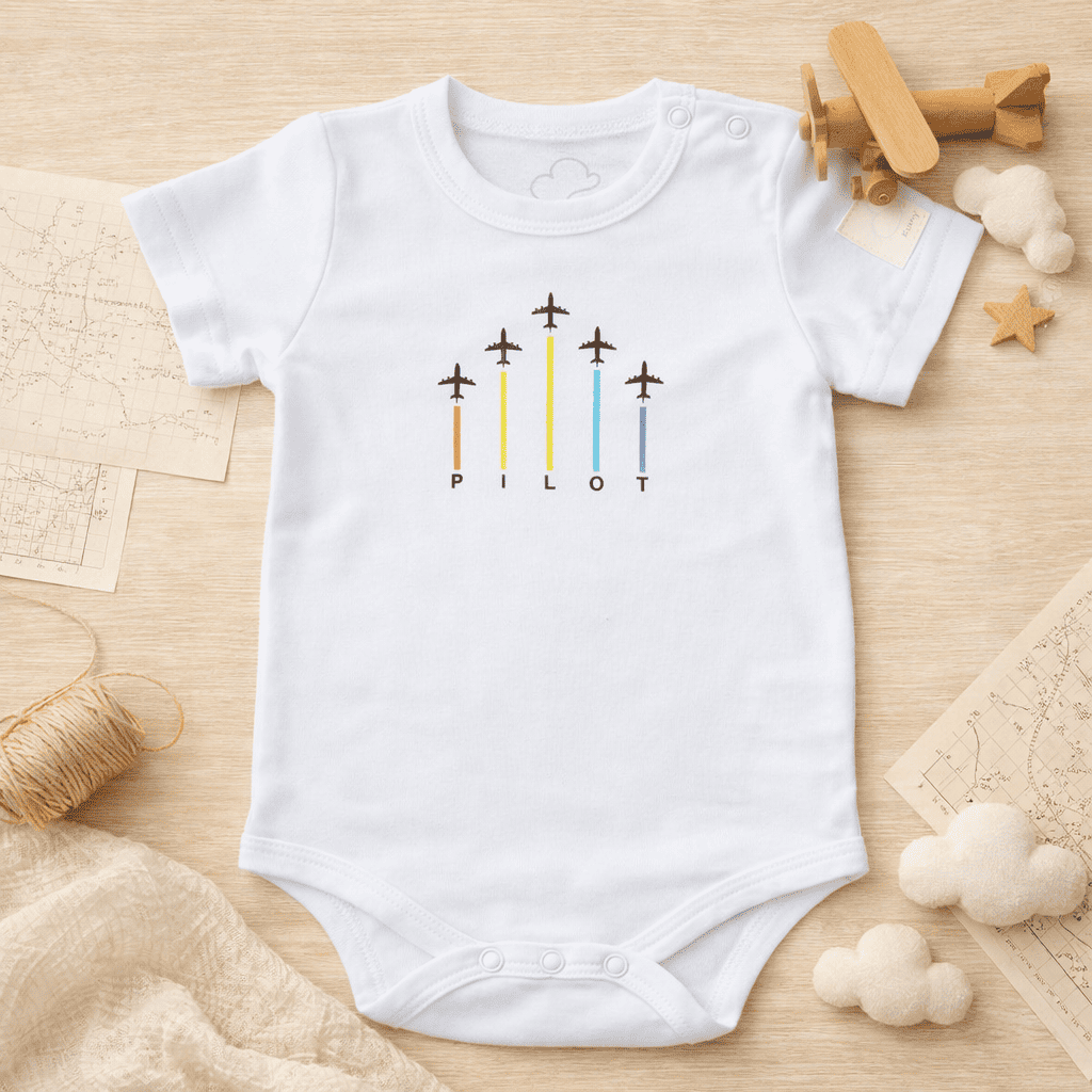 Baby Short Sleeve Aviation Bodysuit - 100% Cotton Italian Design 0-24M