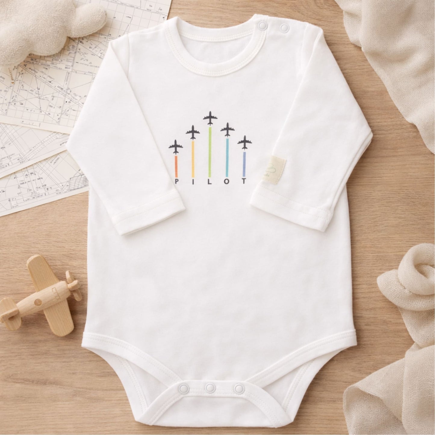 Body Piloto Bebé Manga Larga - 100% Algodón Diseño Italiano 0-24M