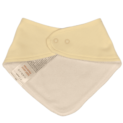 Beige aviation baby bandana bib, back view with snap closure