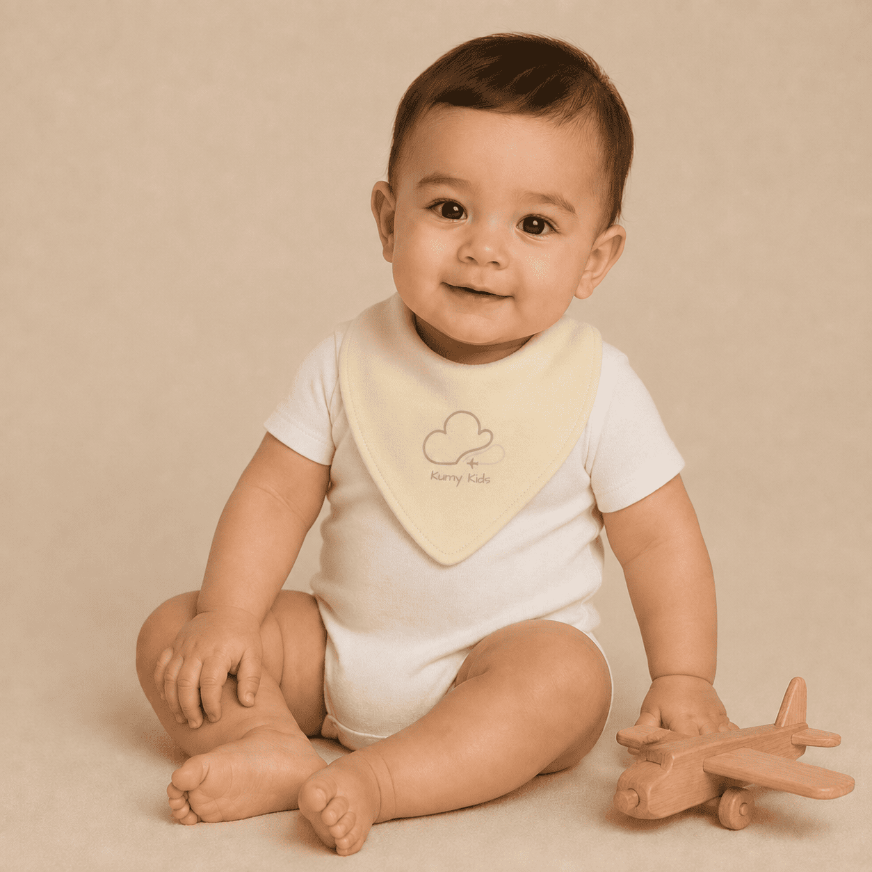 Baby Bib Bandana Cotton Aviation Logo - Beige Triangle Italian Design 0-3Y