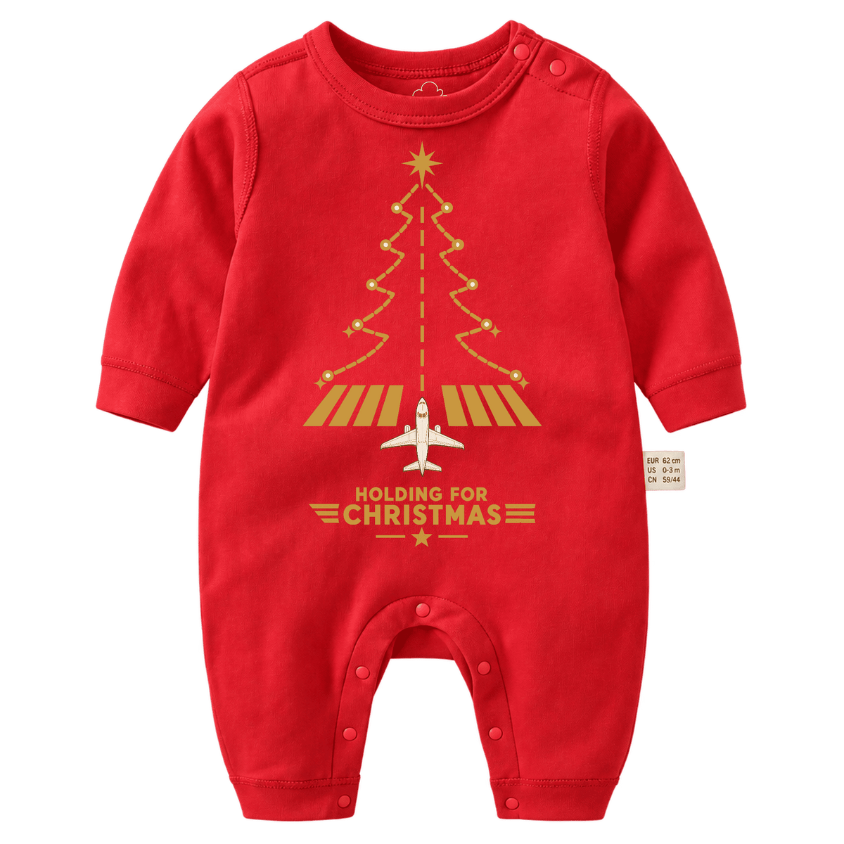 Pelele Navideño Rojo para Bebé – Diseño Aviation Runway Tree