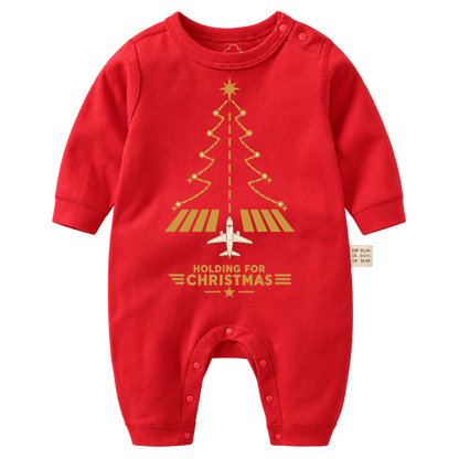 Pelele Navideño Rojo para Bebé – Diseño Aviation Runway Tree