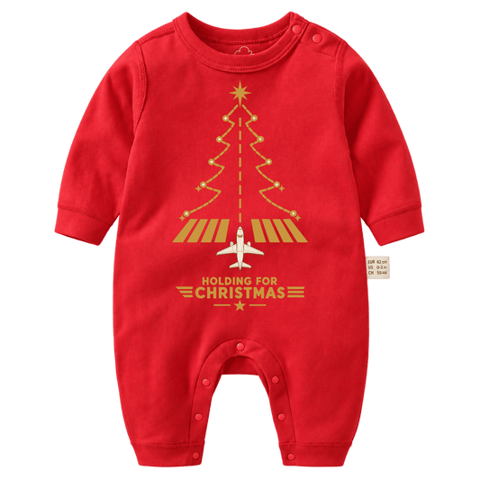 Pelele Navideño Rojo para Bebé – Diseño Aviation Runway Tree