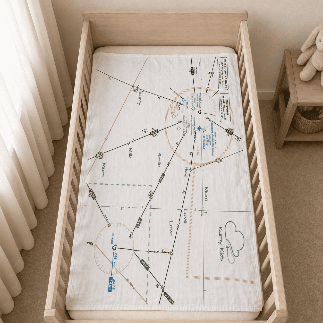 Muselina Bebé Mapa Aviación Diseño Algodón - Suave Italiana 110x160cm 0-36M