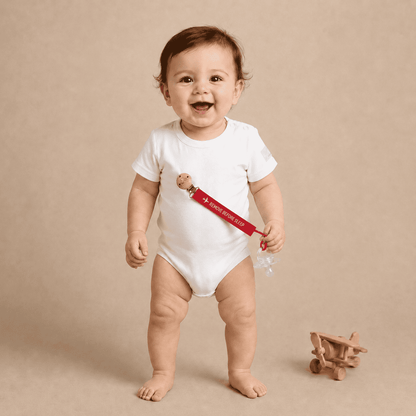 Chupetero Bebé Remove Before Sleep - Rojo Clip Madera Diseño Italiano 21cm