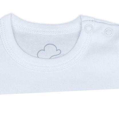 White aviation baby onesie, Kumy Kids logo print detail