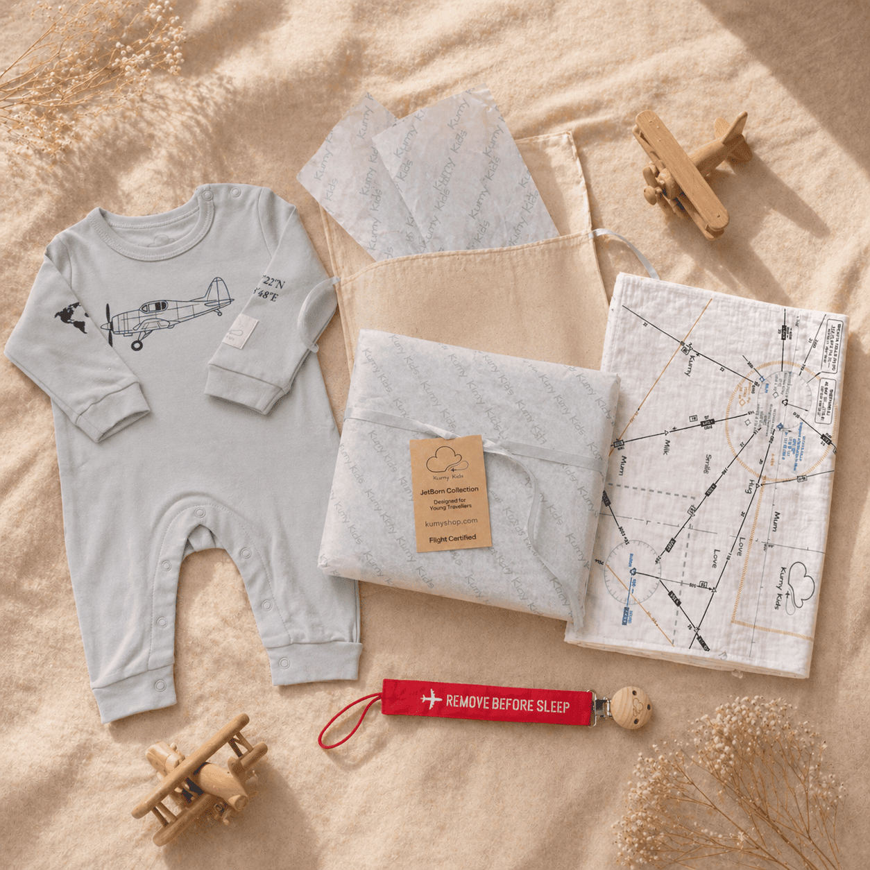 Baby sleep set with aviation sleepsuit bodysuit and newborn accessories