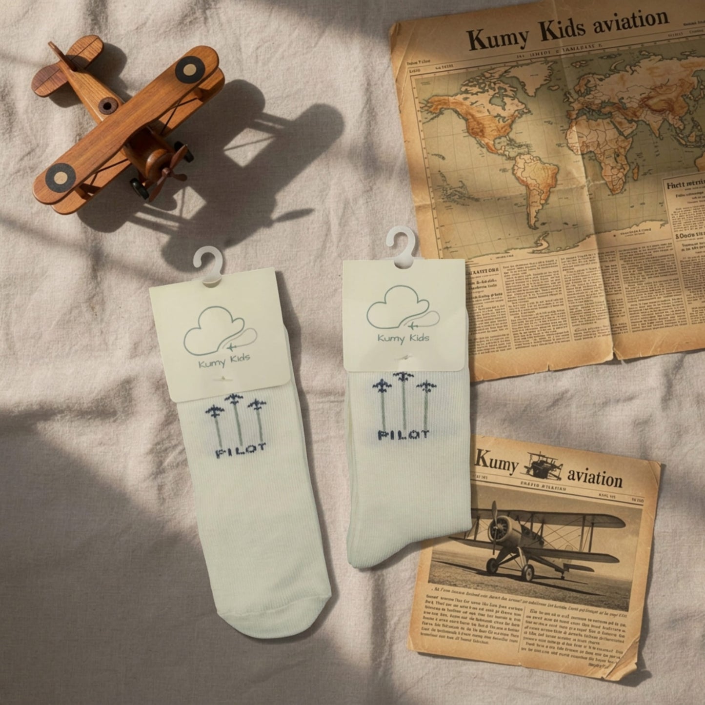 Calcetines Algodón Bebé Diseño Aviación - Suaves Elásticos Italiano 0-24M