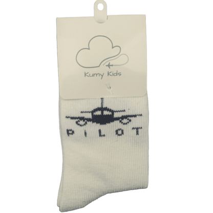 Beige baby socks with PILOT graphic and heel detail – Kumy Kids