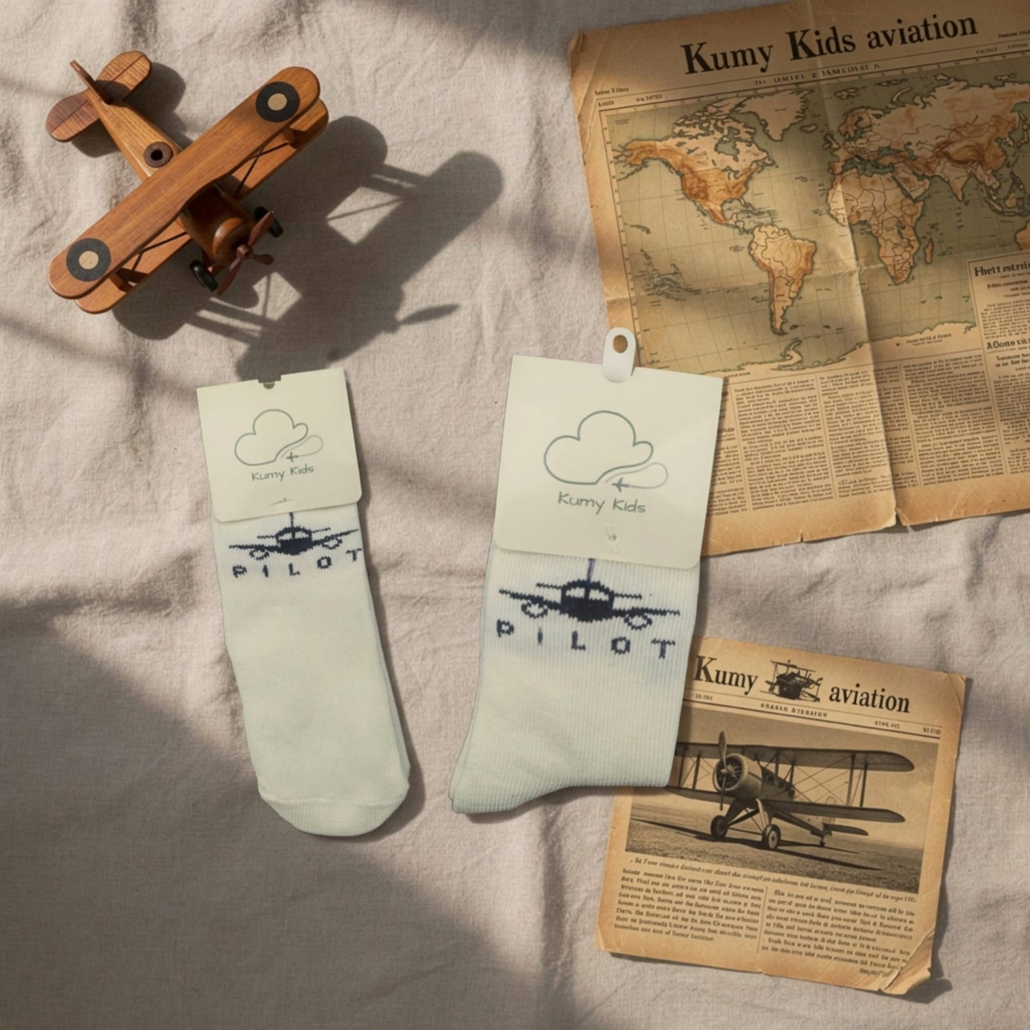 Calcetines Algodón Bebé Diseño Aviación - Suaves Elásticos Italiano 0-24M