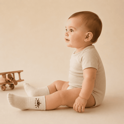Baby Cotton Socks Airplane Pilot Aviation - Soft Ribbed Italian Design 0-24M