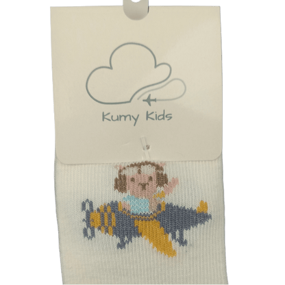 Beige baby socks with teddy pilot design