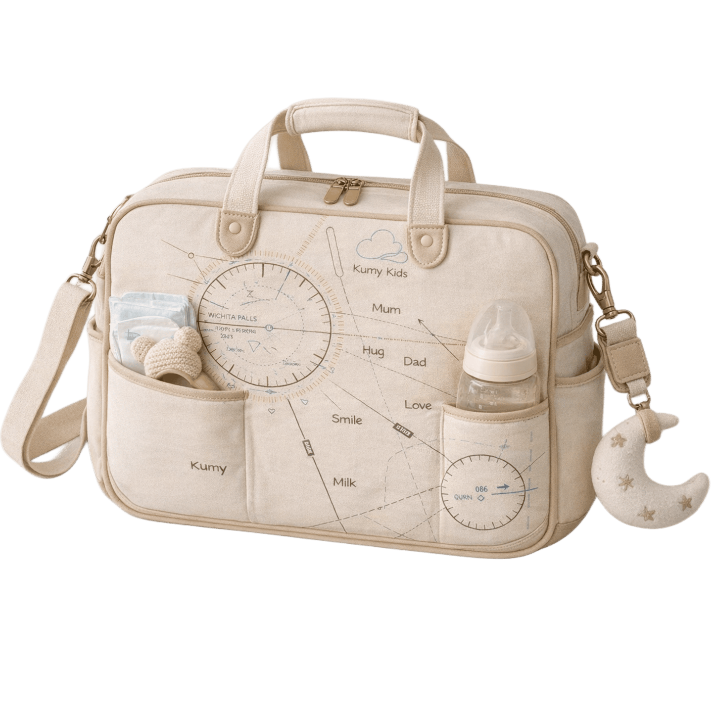Baby Diaper Bag Aviation Map Design - Premium Travel Changing Bag - Italian Design