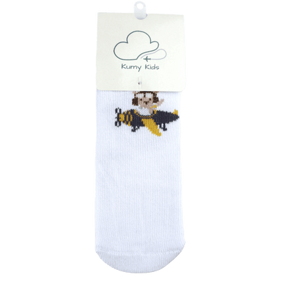 White flat-knit baby socks, aviation-themed – Kumy Kids