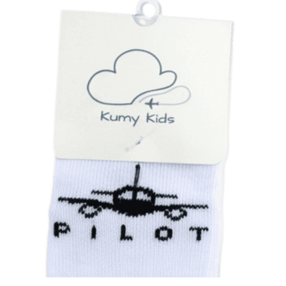 White baby socks with PILOT aviation design